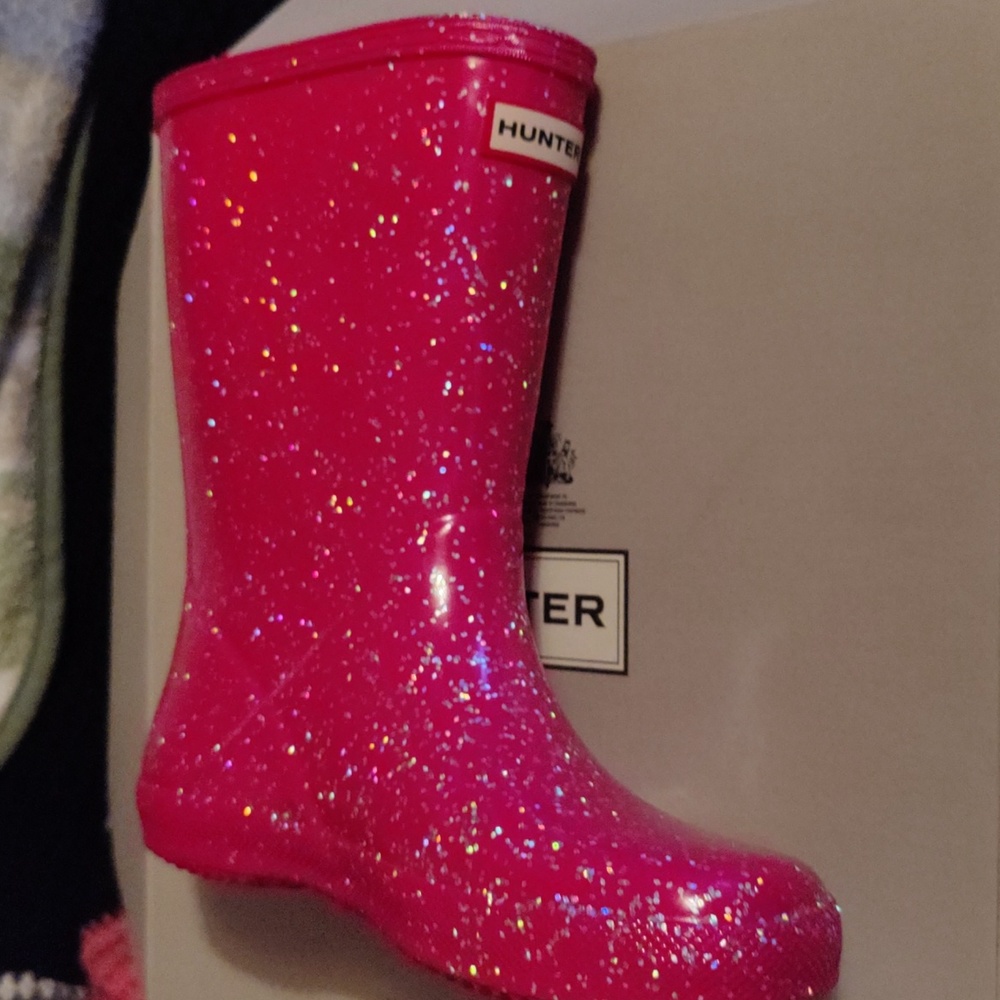 Girls Hunter, Size 13 Sparkle Pink Rain Boots,